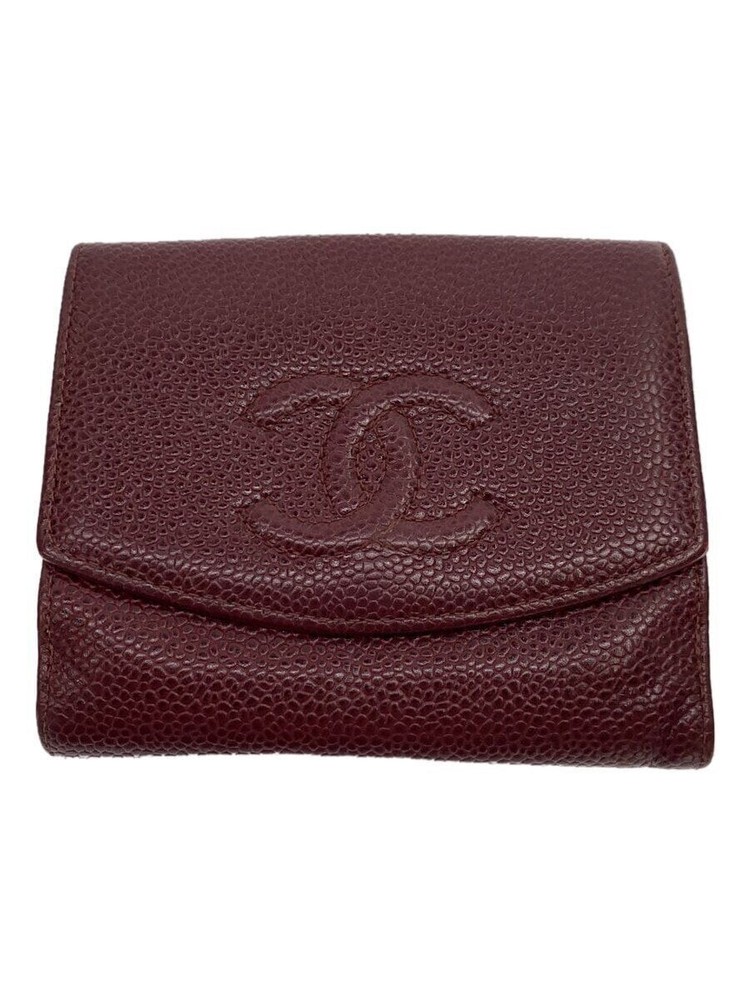 CHANEL Coco Mark Caviar Leather Bi-Fold Wallet CC Bordeaux Pre-Owned