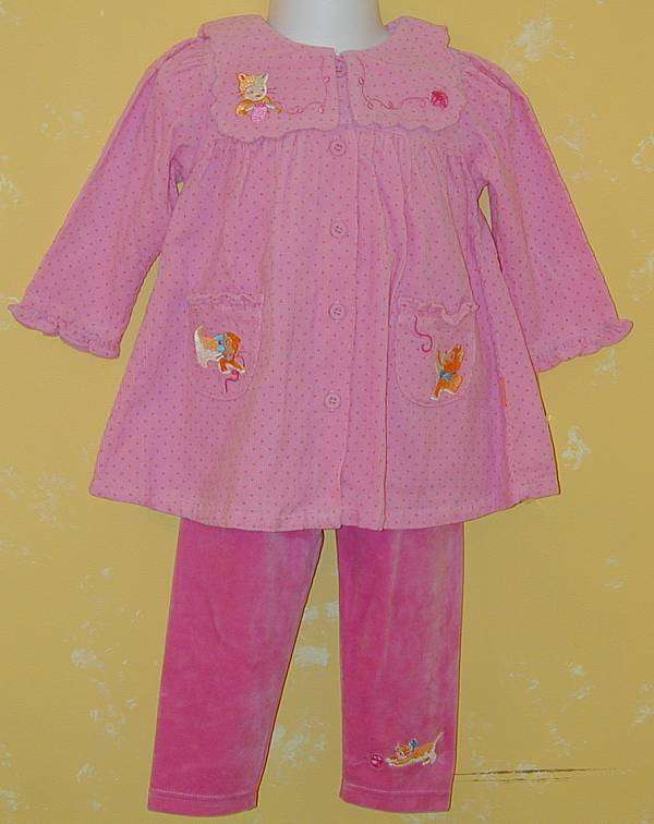 NWT LeTop Playful Kittens Cord Dot Swing Top Dress Velour Legging Set 18m TWINS