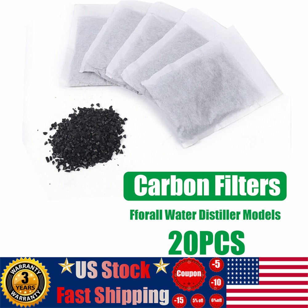20-Pack Activated Carbon Charcoal Water Distiller Filters for Cleaner US Water