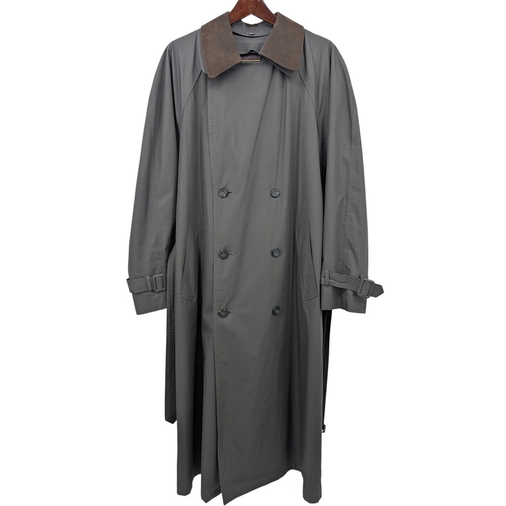 VTG Gray London Fog Trench Coat with Removable Lining & Leather Collar Size 40L