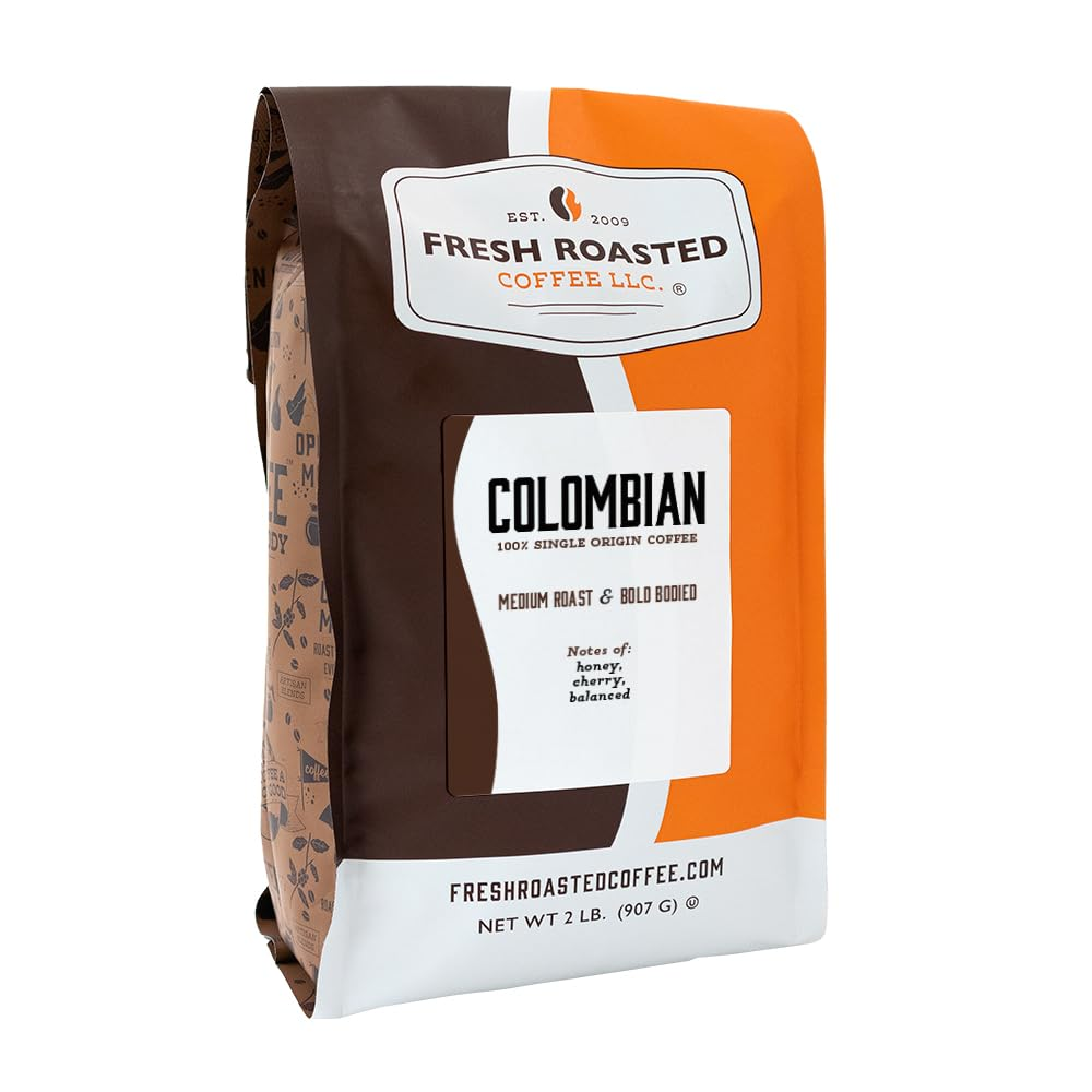 Fresh Roasted Coffee,100% Colombian, 2 Lb (32 Oz), Medium Roast, Kosher, Whole B