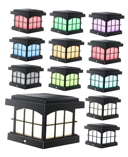RGBCW Solar Post Lights 12-Pack, 9 Colors 3 Modes Fence Cap Lights, Bright