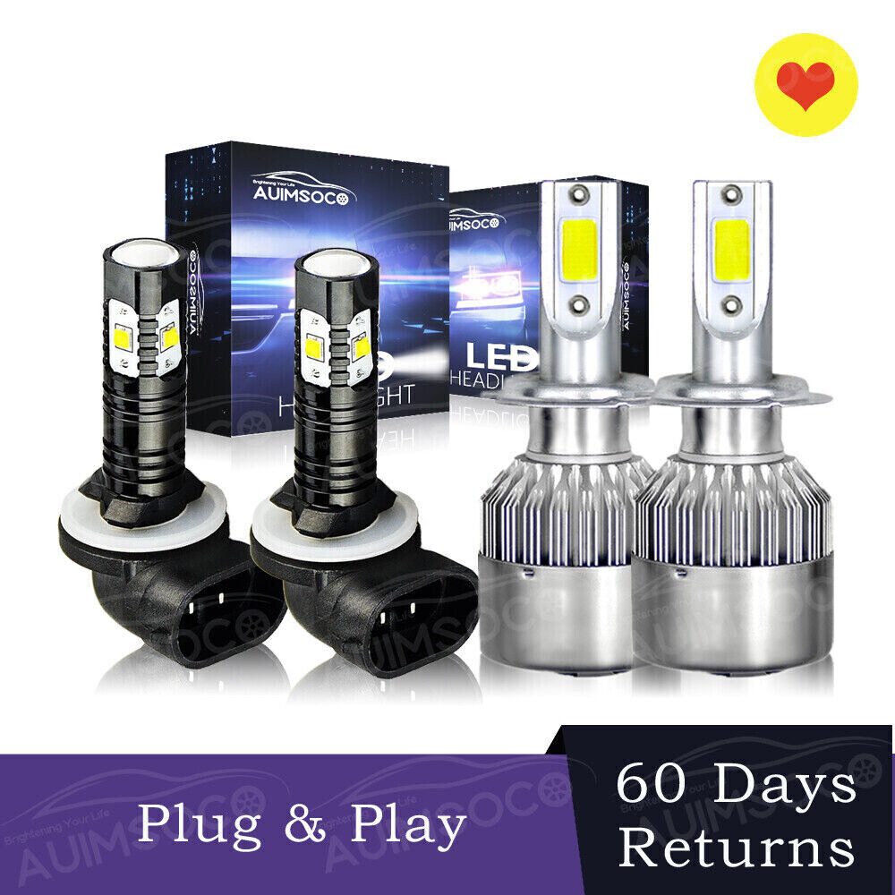 For 2002 2003 2004 Kia Spectra 8000K LED Headlight Hi/Lo + Fog Light Bulbs Combo