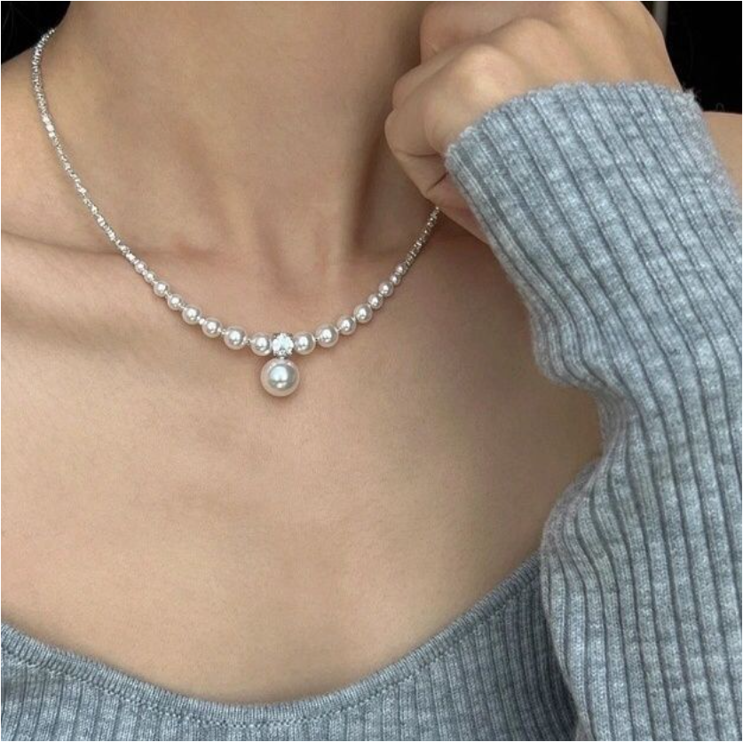 White Pearl Necklace 925 Sterling Silver Beads Choker Cultured  Wedding Gift UK