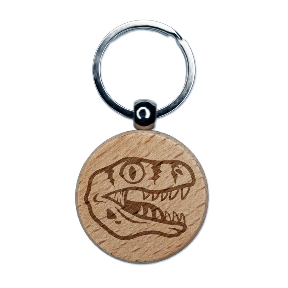 Velociraptor Dinosaur Head Wooden Keychain Charm with Laser Engraving