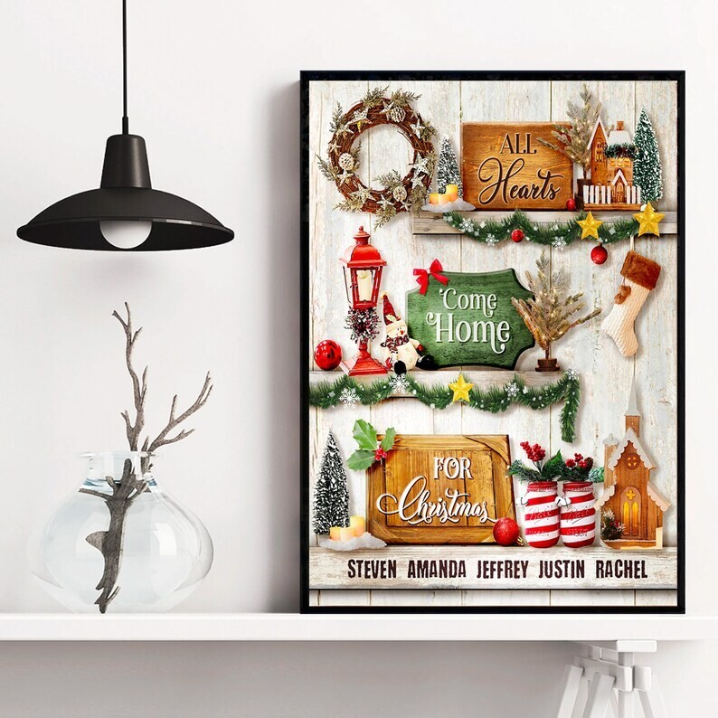 Personalized Christmas Wall Art - All Hearts Come Home for Christmas.No Frame