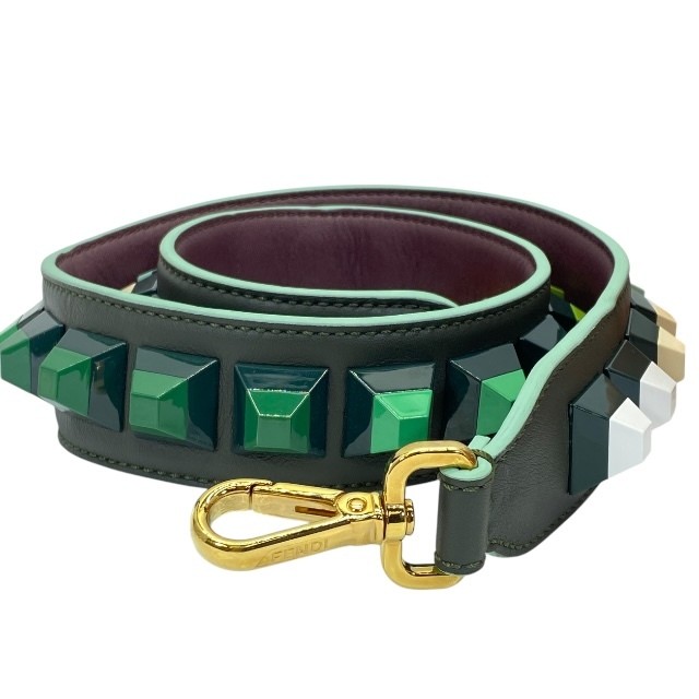 RARE FENDI Studded Leather Long Shoulder Strap Bag Accessory in Green