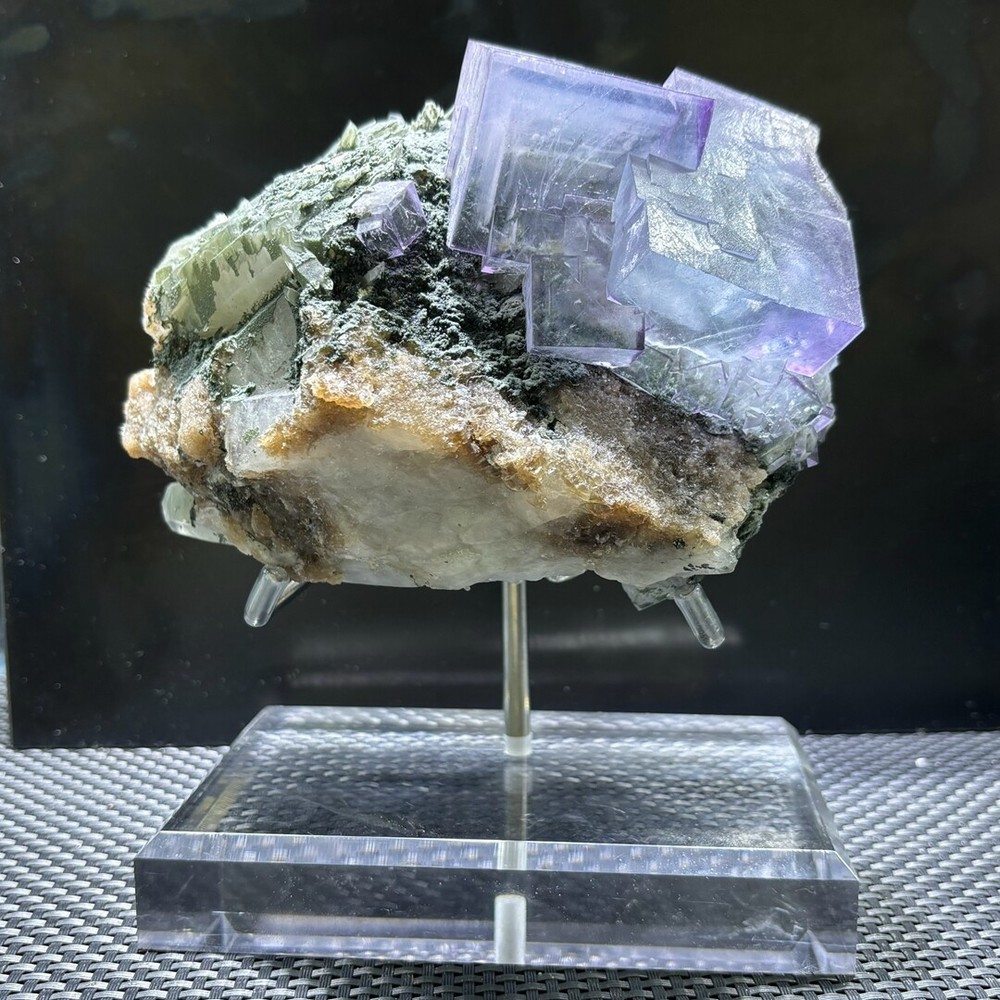 5.12LB Rare Blue Fluorite Quartz Crystal Specimen with Stand