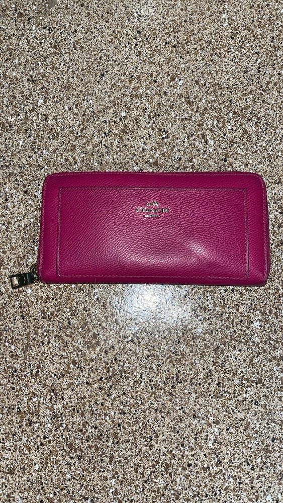 Coach Magenta Pink Leather Zipper Wallet with Front Pocket