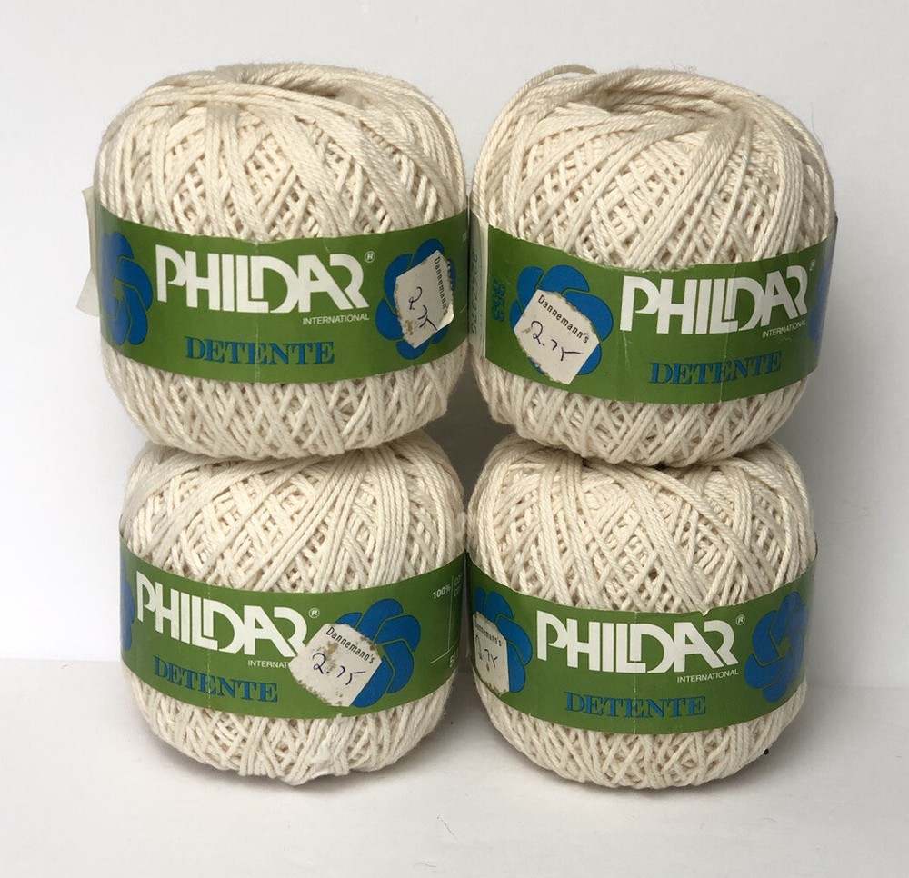 Phildar Detente Yarn 100% Cotton 50 gram #353 Cream Lot of 4 NOS