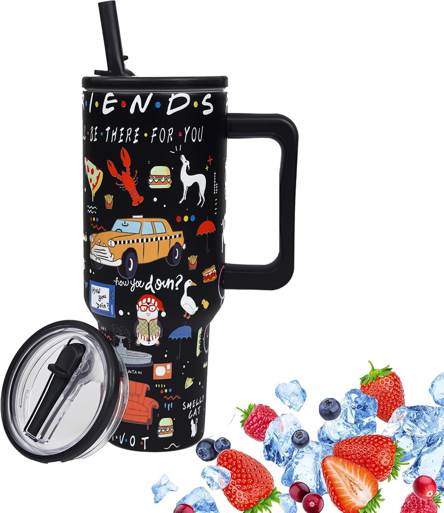 40Oz Friends TV Tumbler with Lid and Straw Stainless Steel Coffee Cup Funny TV S