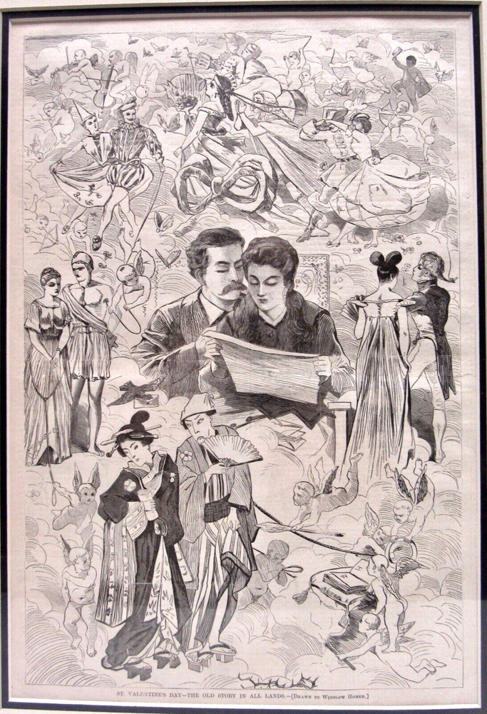 ST. VALENTINES DAY WINSLOW HOMER ORIGINAL 1868 WOOD ENGRAVING IN FINE CONDITION