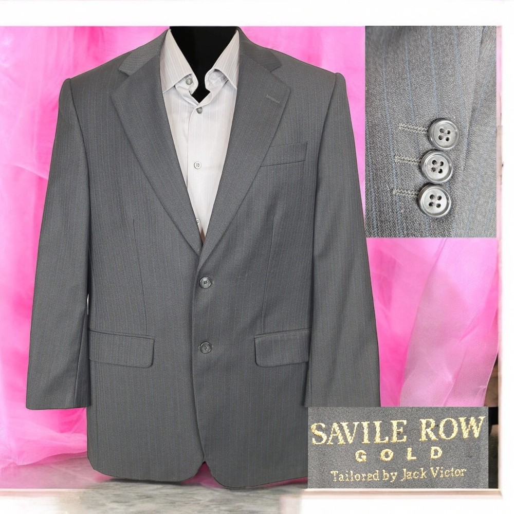 Saville Row Gray Stripe Wool Blazer for Men Size 40R Single Vented