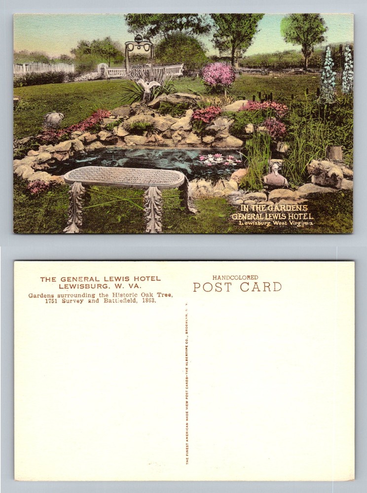 Vintage Garden and Oak Tree Postcard Lewisburg West Virginia