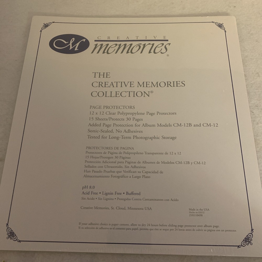 Creative Memories 12x12 set page protectors 15 Sheets protects 30 pages acid fre