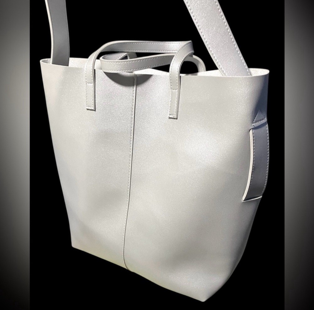 Macy's Silver Shopping Bag Tote with Shoulder Strap 15x15x4.5 Soft Interior