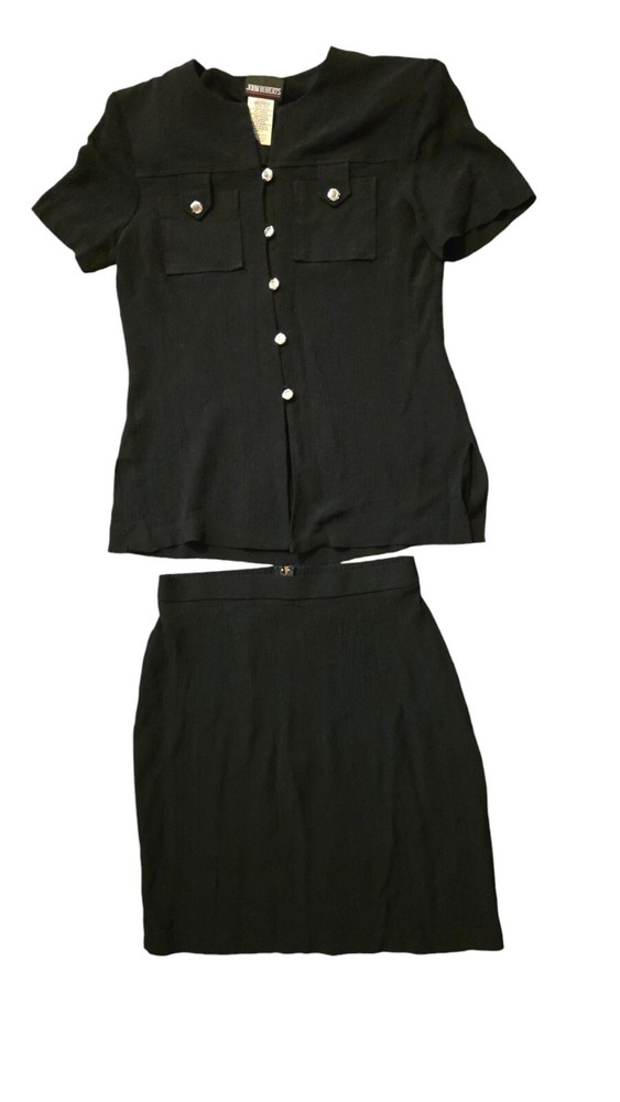 Vintage John Roberts Skirt Set Size 10 80's Shoulder Pads Non Iron Liquid Knit