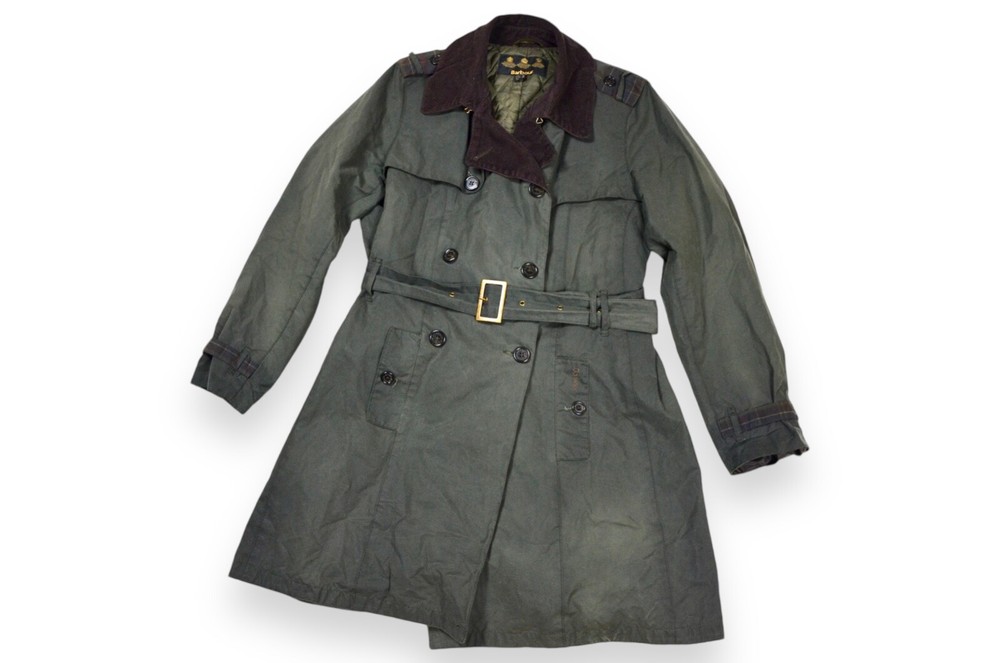 Women's Barbour Chatsworth Trench Coat Jacket Green Belted England Size 16