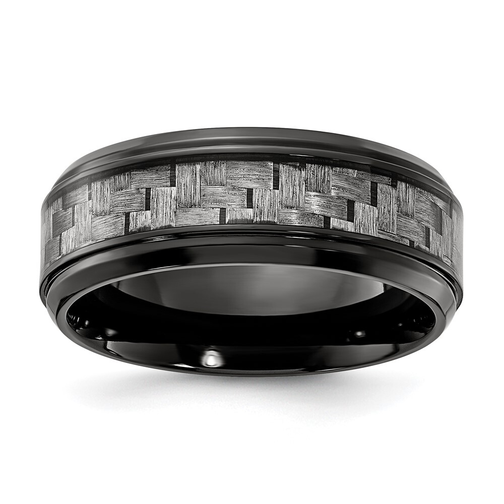 Black Titanium Polished with Grey Carbon Fiber Inlay 8.00mm Band Ring Size 11