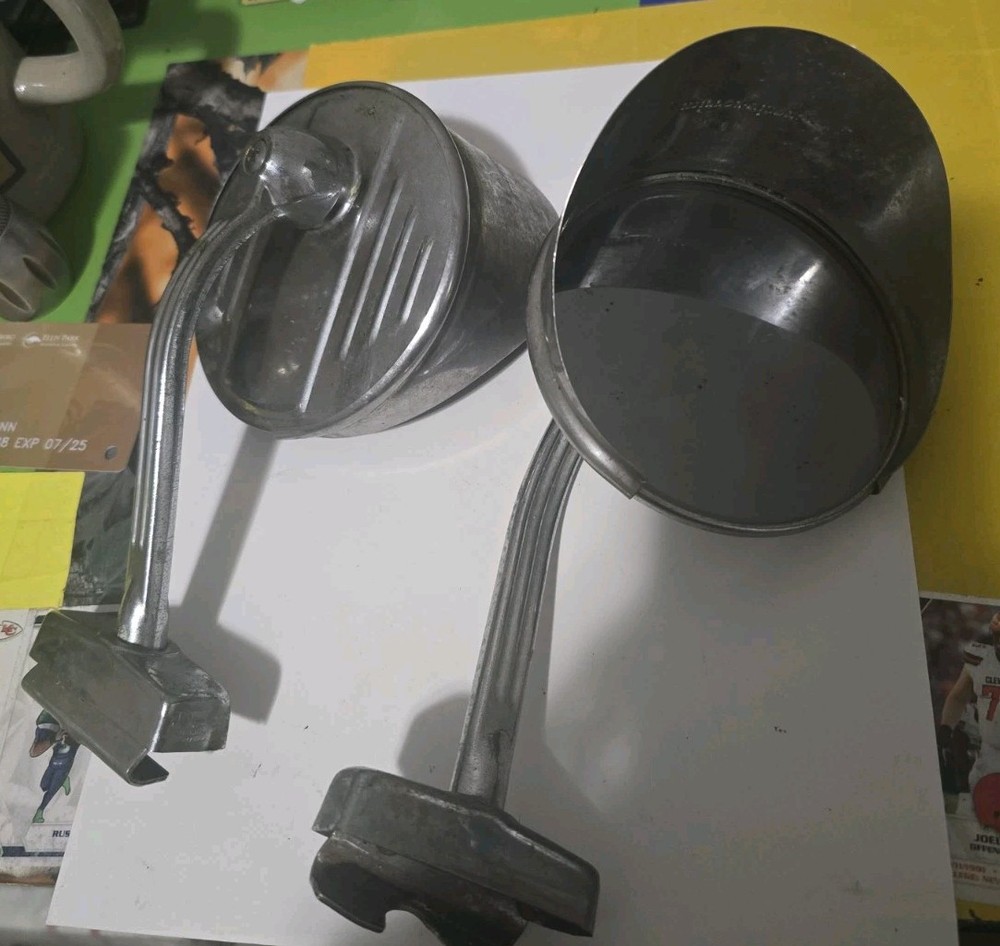 1940s art deco side view mirror gooseneck chrome clip door edge Roberk tombstone