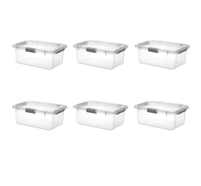 Sterilite 20 Qt HingeLID Storage Box Set of 6 in Flat Gray