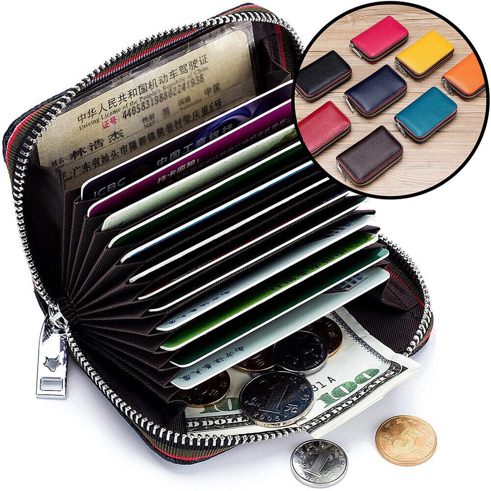 Genuine Leather RFID Blocking Credit Card Holder Wallet Organizer Case