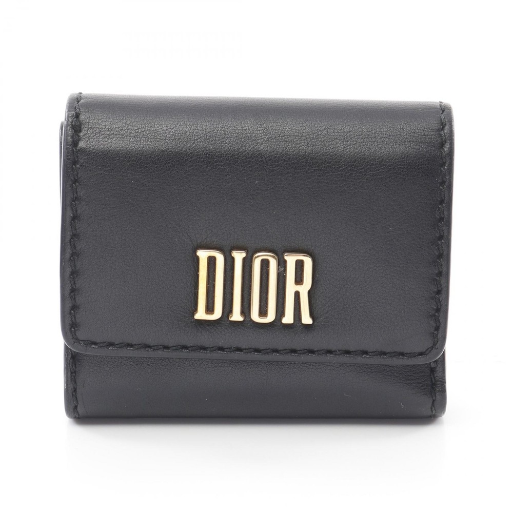 Dior Tri-fold Leather Wallet in Black Preowned Luxury Compact Purse