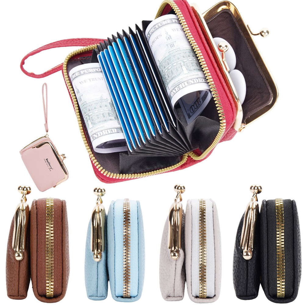 Women's Mini Leather Zip Wallet for Cards Coins Keys Small Purse