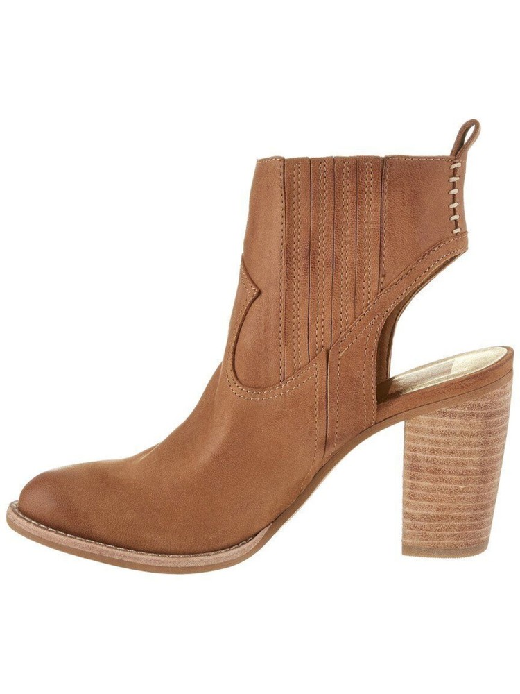 AQUA Womens Black Brown Panels Jasper Toe Stacked Heel Leather Booties 9.5