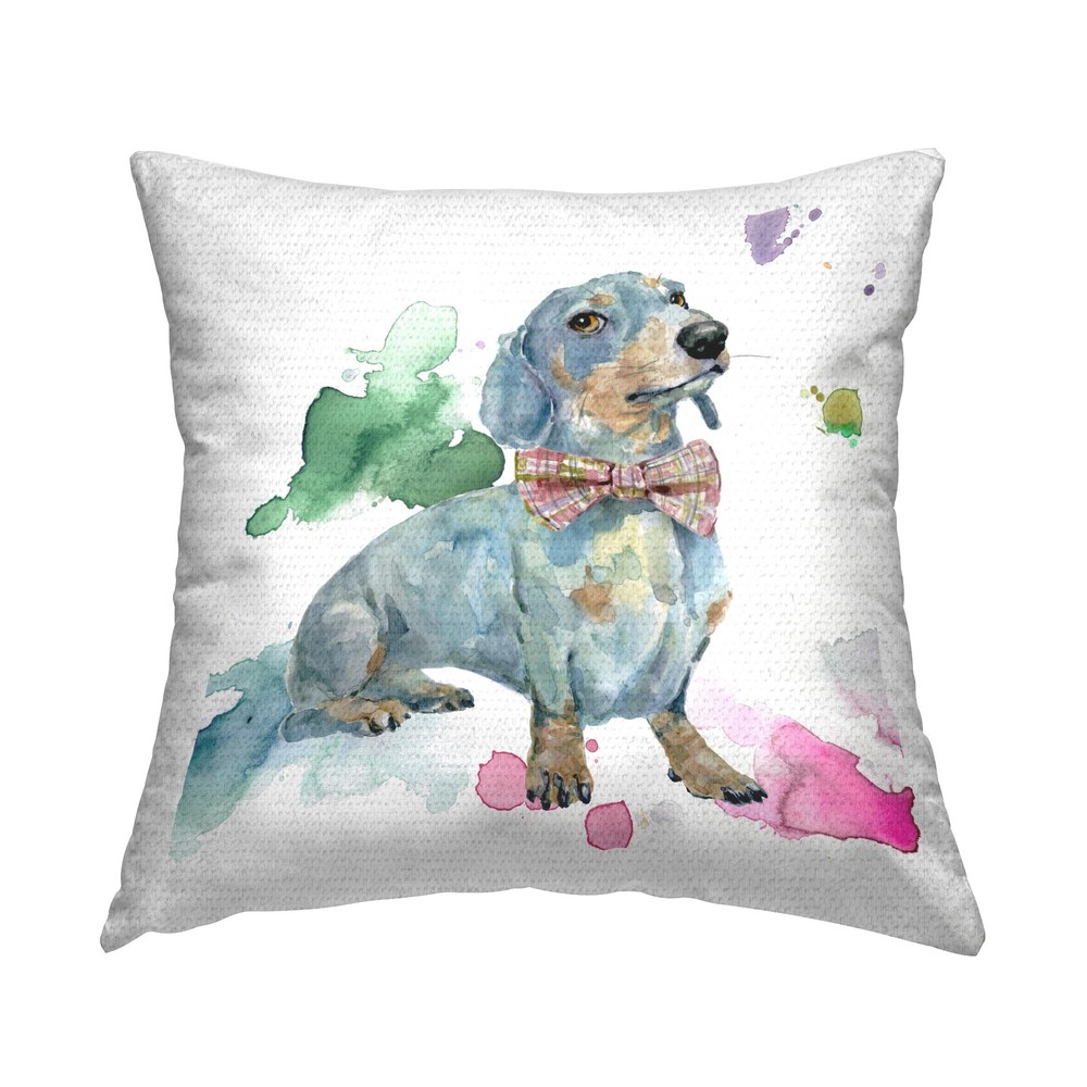 Dachshund Wearing Bowtie Outdoor Printed Pillow, 18 x 18, Multi-Color
