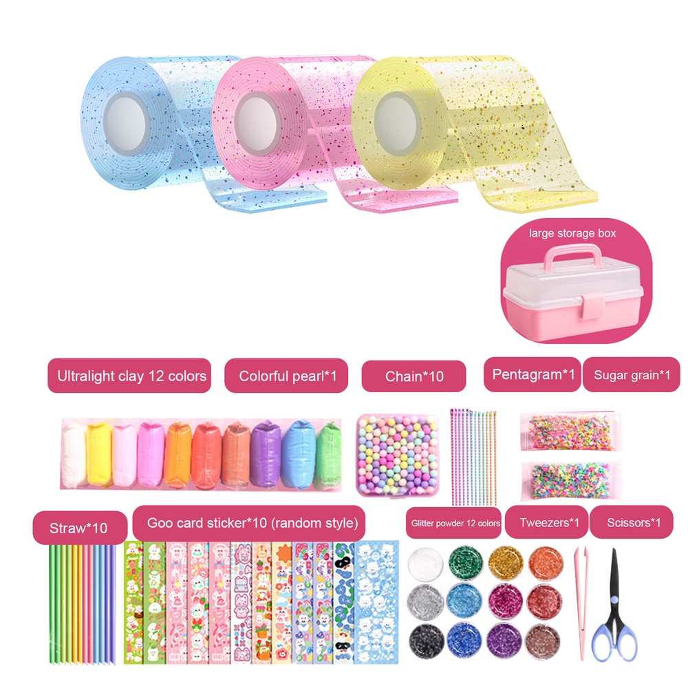 Nano Tape Bubble·Kit for Kids 3Pcs 9.84ft Glitter Nano Tape Squishy Kit Bubbles