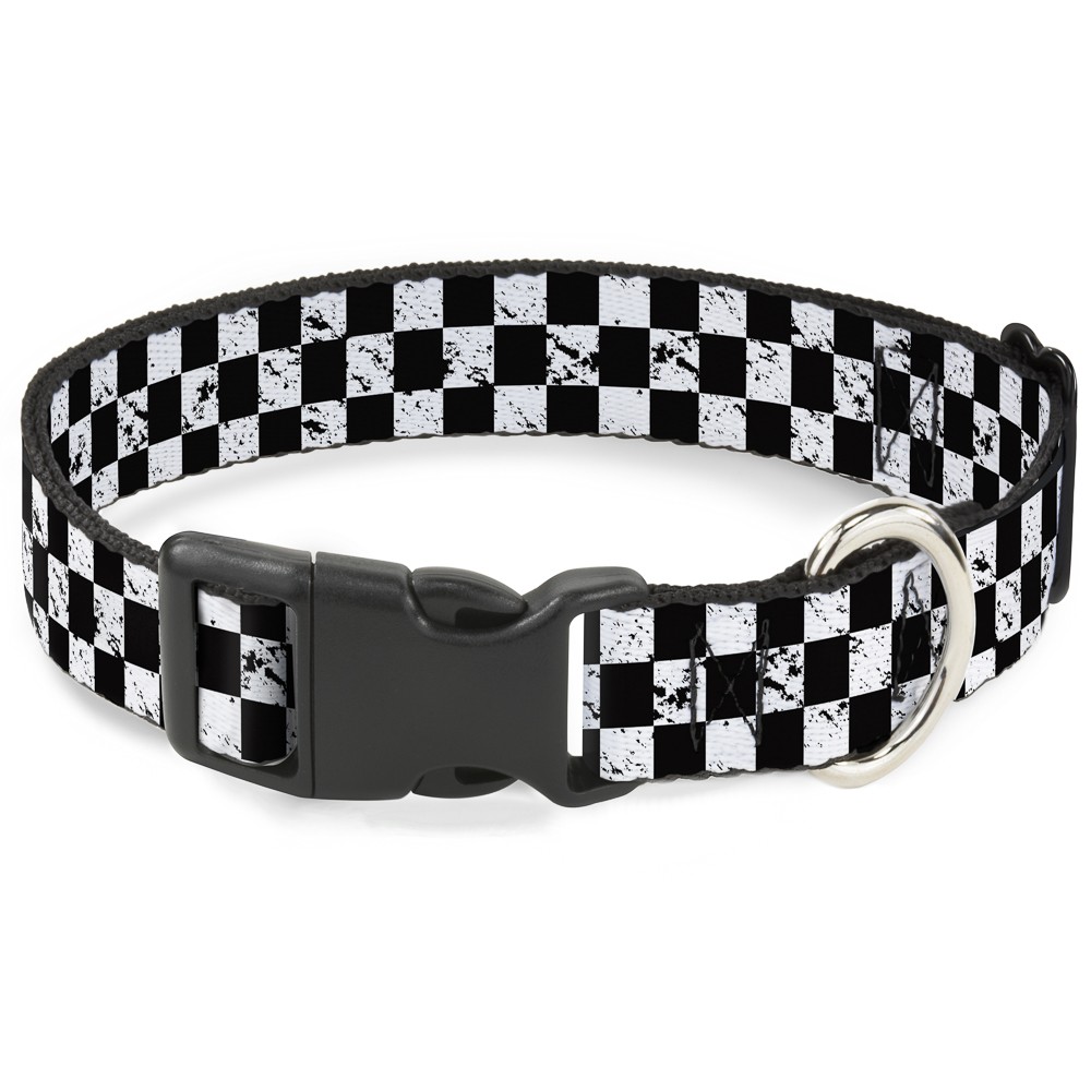 Plastic Clip Collar Checker Weathered2 Black/White WIDE-Large 20-31