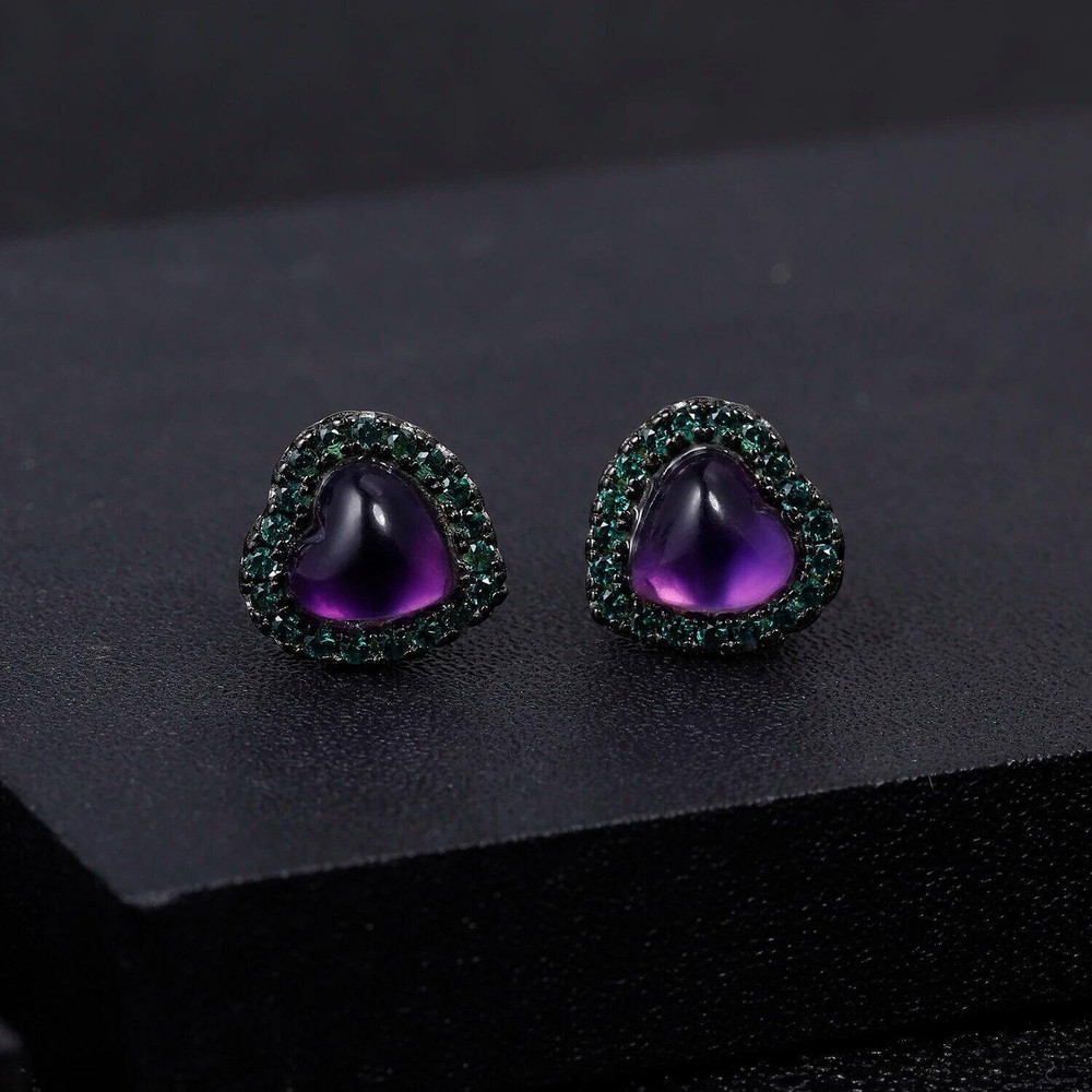 Natural 1.56Ct Amethyst Gemstone 925 Sterling Silver Handmade Stud Earrings