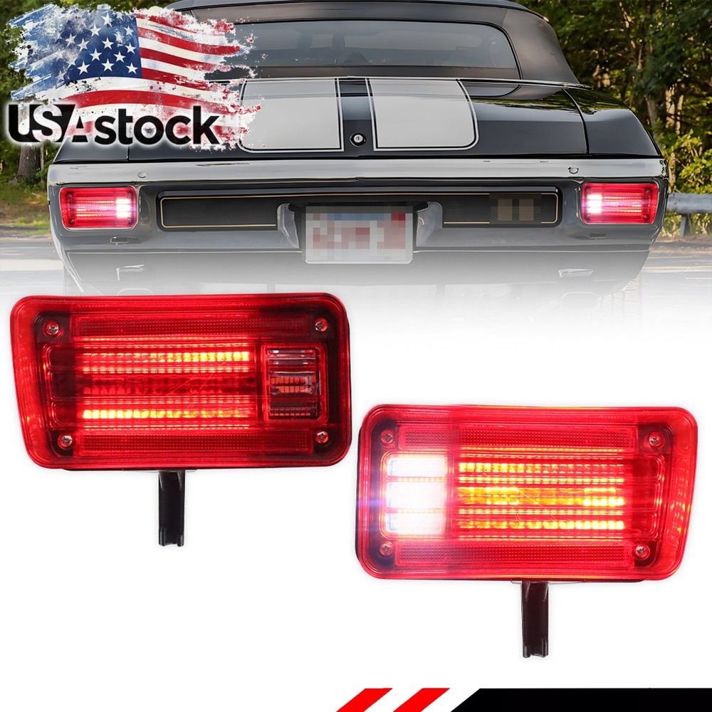2X Red LED Rear Tail Brake w/White Backup Light Lamps For 1970 Chevry Chevelle