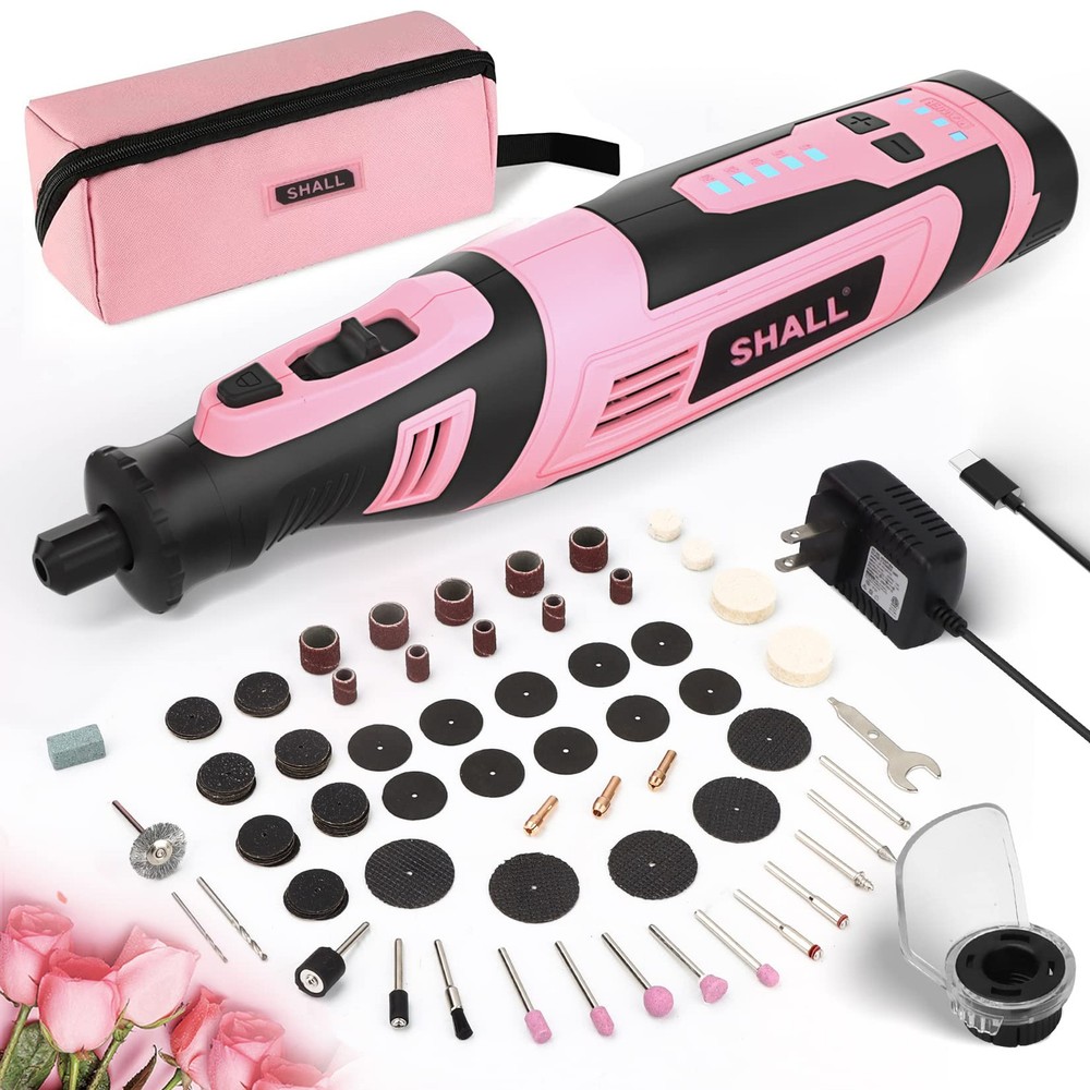 8V Cordless Rotary Tool Kit, Pink Lightweight 2.5 Ah Battery Rechargeable Rot...