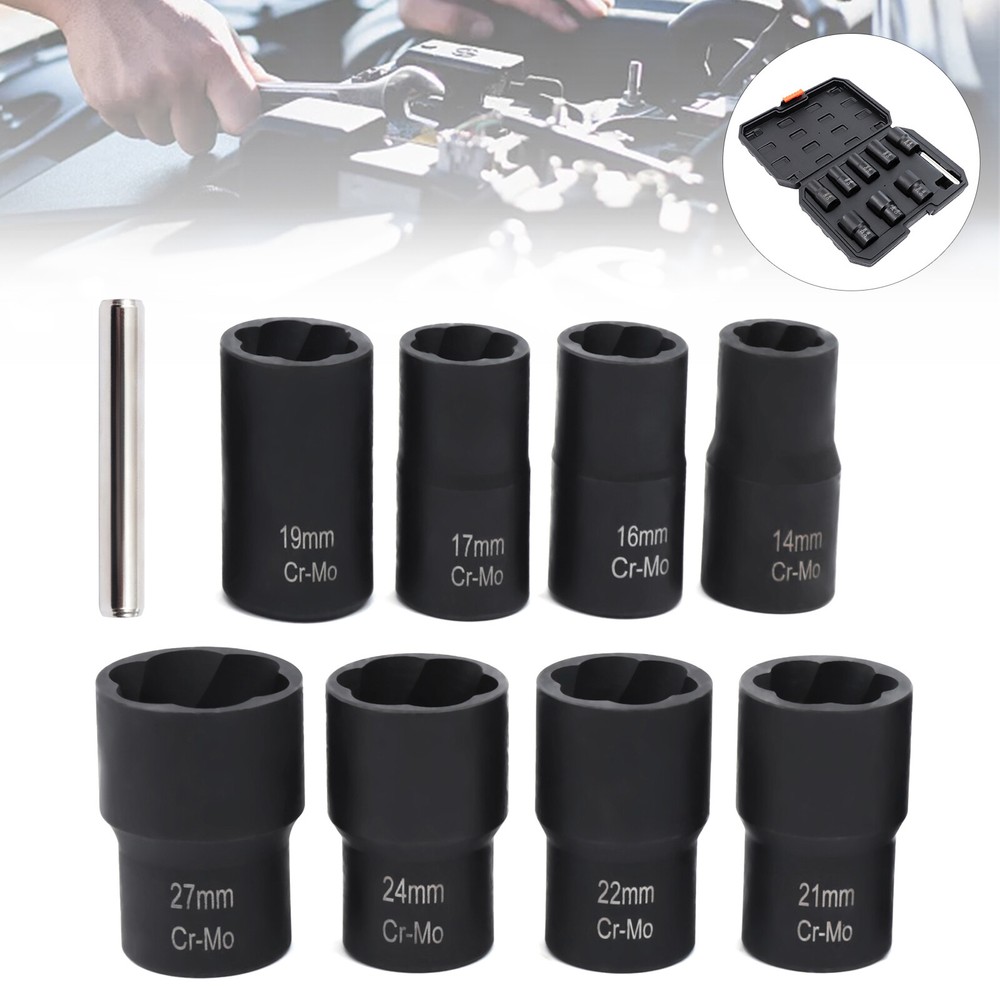 Set of 8 Impact Bolt Extractor Nut Remover Set Stripped Extraction Socket Tools