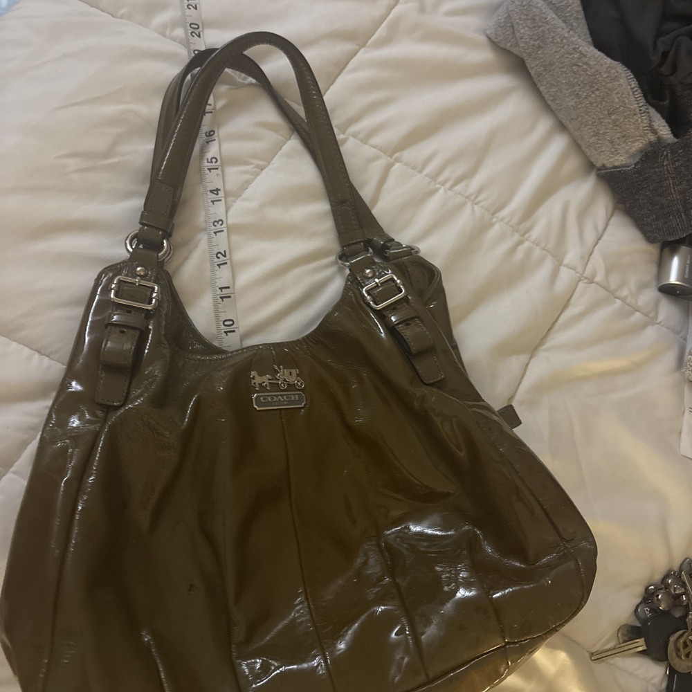 Coach Shoulder Bag, In Glossy Brown/Green-ish.