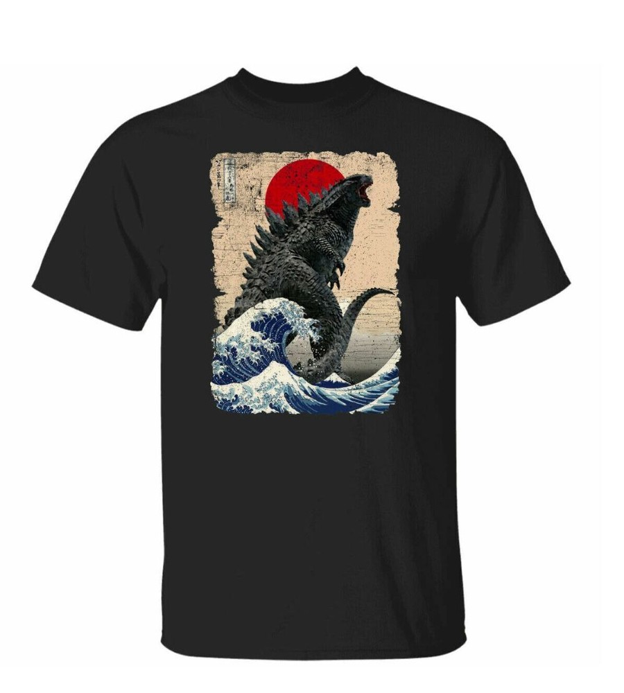 Godzilla and the Wave Men T-Shirt Funny For Men Tee, Gift Trend, Men Crewneck