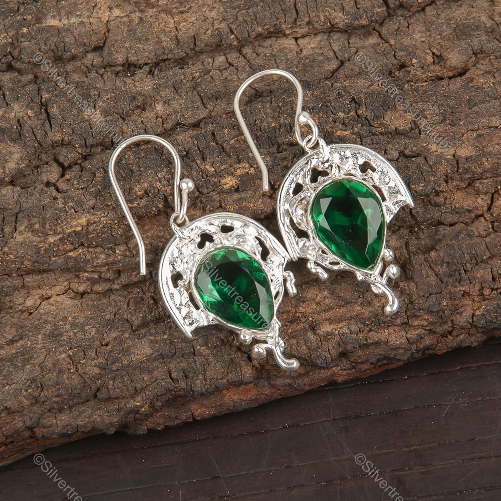 Mothers Day Sale Green Emerald Stone Sterling Silver Dangle May Birthstone Earrings-image