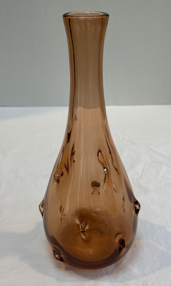 Hand Blown 12 Inch Amber Rose Pink Glass Vase