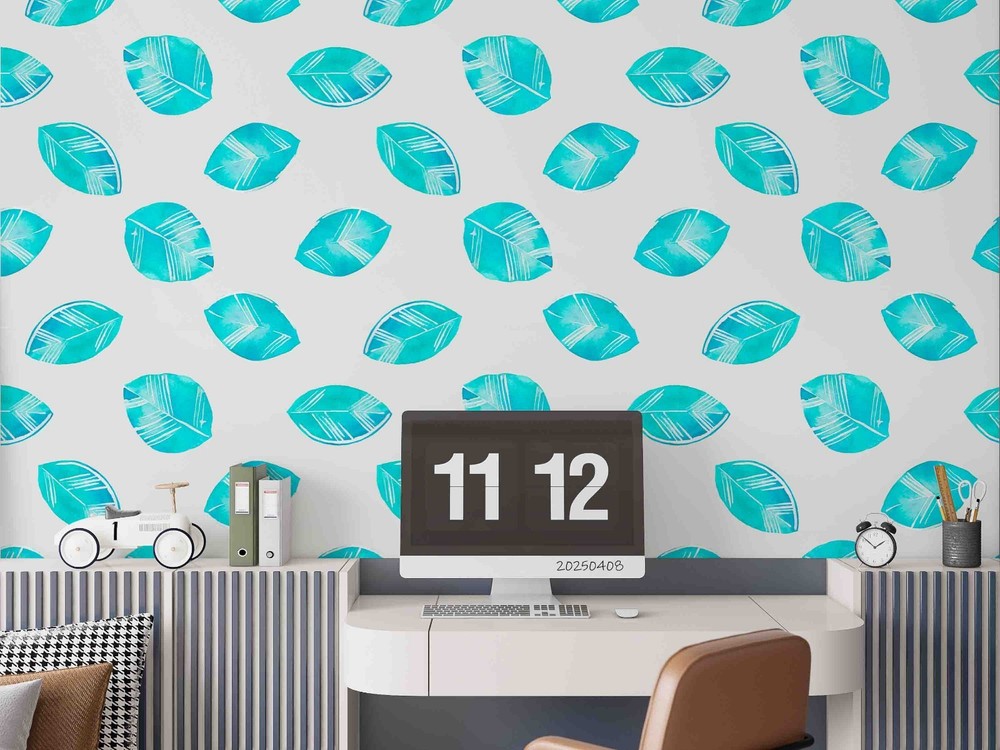 3D Blue Leaves Watercolor Pattern Wall Murals Wallpaper Murals Wall Sticker