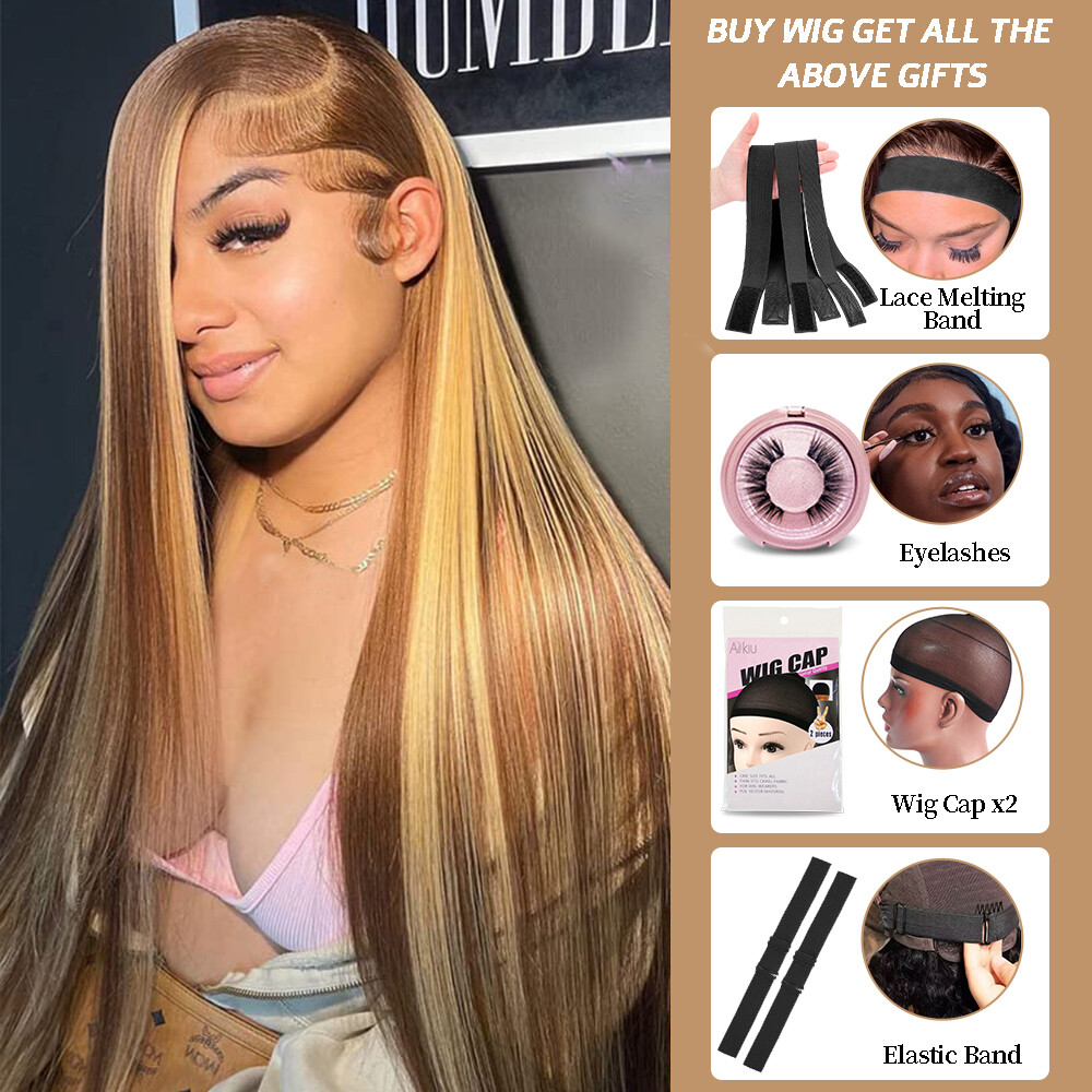Limitedtime Christmas discount 5/27 Highlight Straight Lace Front Wig Human Hair-image