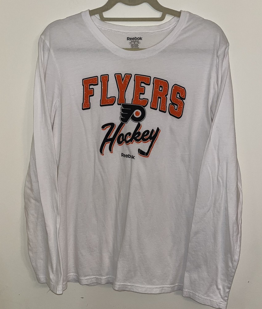 NHL Flyers Hockey Womens Long Sleeve White Tshirt Orange Black Logo Size Large