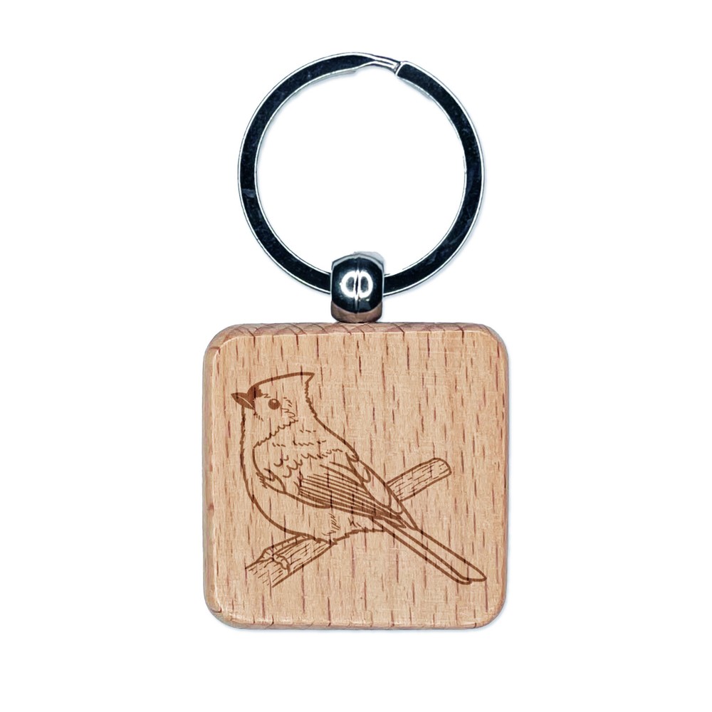 Perky Tufted Titmouse Bird Engraved Wooden Keychain Charm