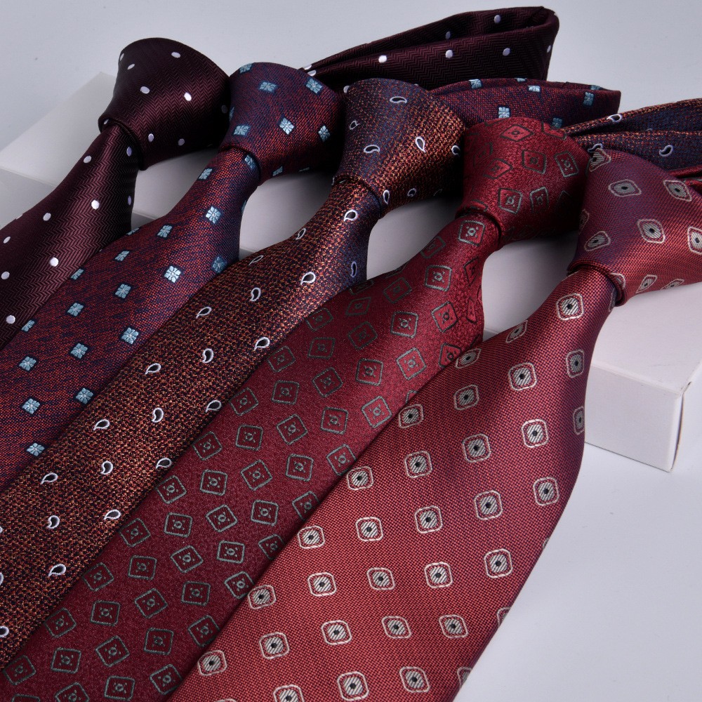 Men's Formal Jacquard Red Tie 8cm Width Wedding Classic Satin Necktie Silky