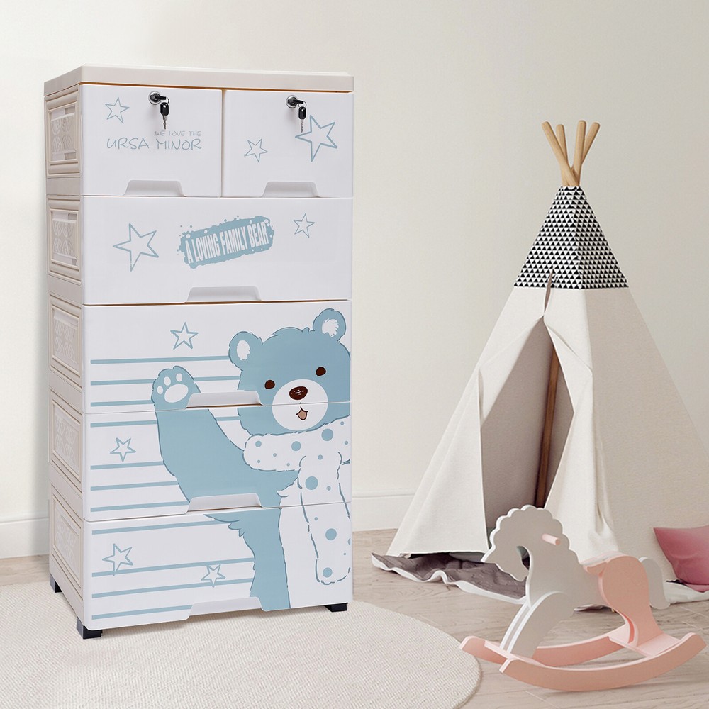 5 Layers Polar Bear Closet Tall Dresser Organizer Dolls Storage Cabinet 6Drawers