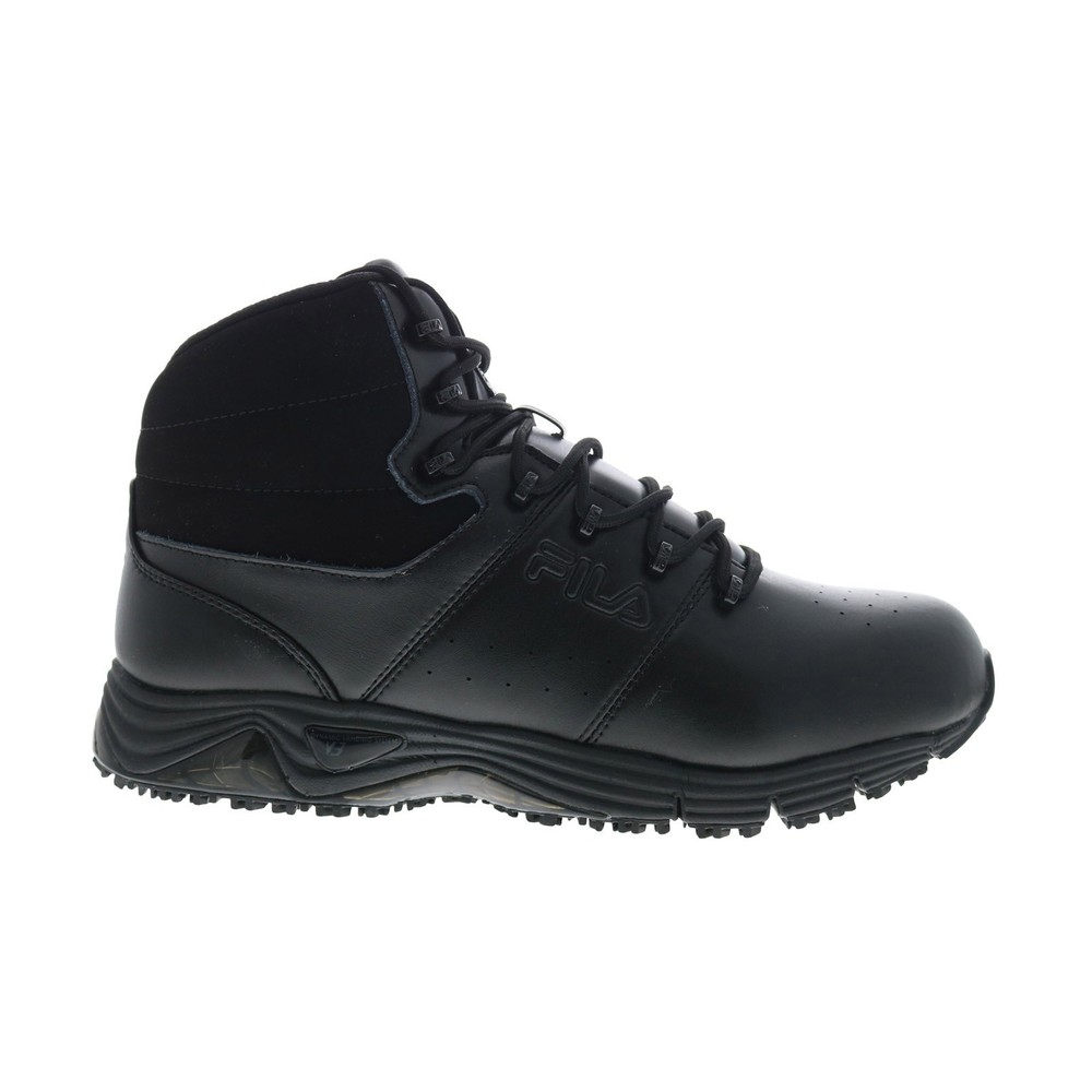 Fila Memory Foam Slip Resistant Steel Toe Black Leather Work Boots for Men