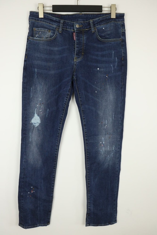 DSQUARED2 TIDY BIKER JEAN Wash Denim Slim Skinny Distressed Jeans Sz IT50 / W34