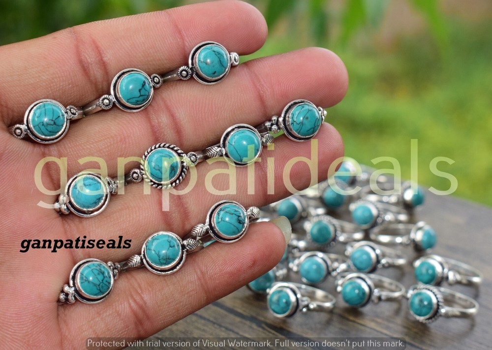 Christmas Sale Turquoise Gemstone Ring 10pcs Lot 925 Silver Plated Wholesale-image