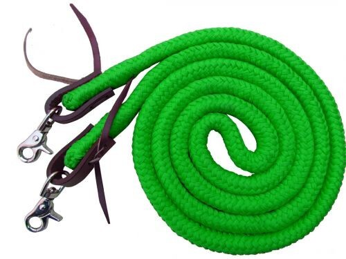 Western Barrel or Rodeo Horse LIME GRN Yacht Rope Braided Nylon Contest 8' Rein